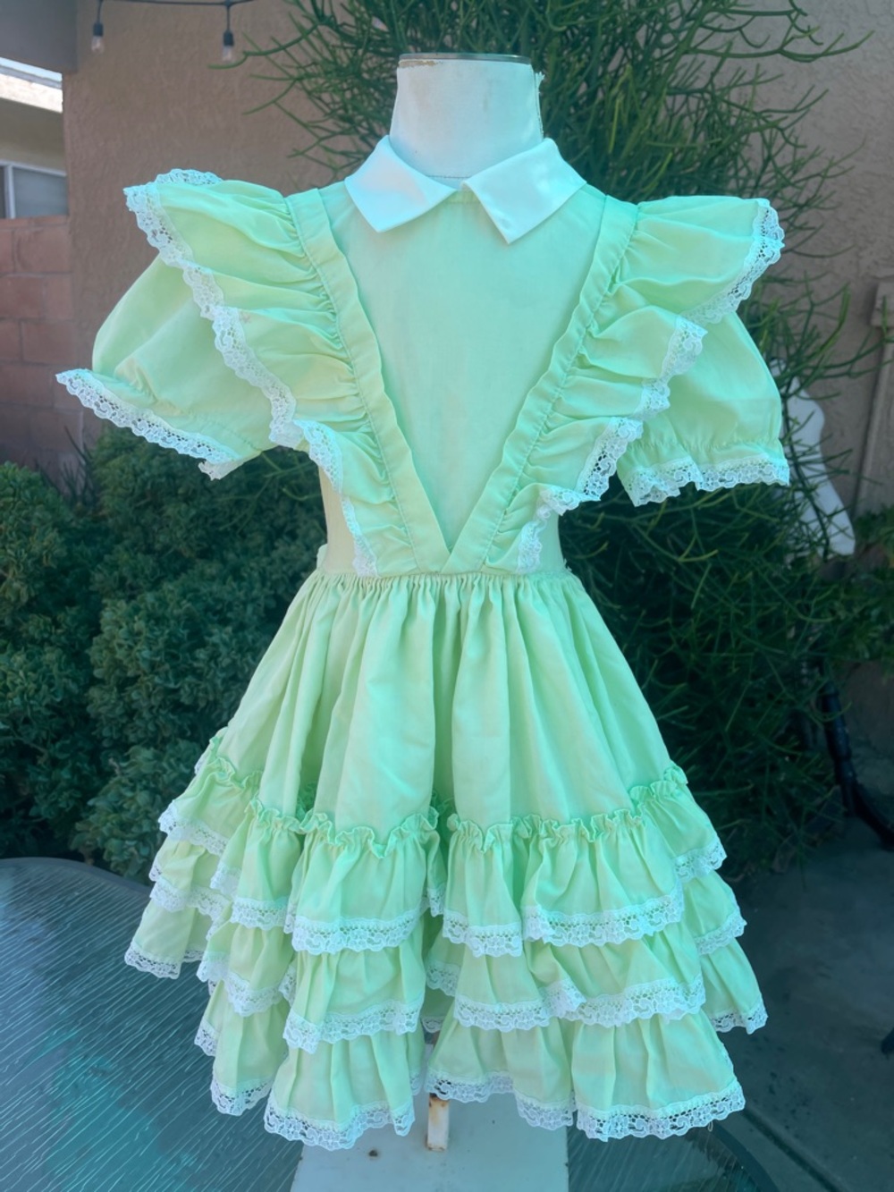 Vintage Girl Mint Green Ruffle Dress Sz 4 White Collar